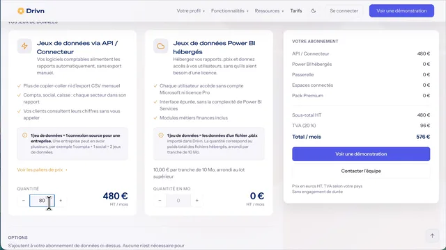 Le composeur de prix : 80 connexions, 480 € HT par mois