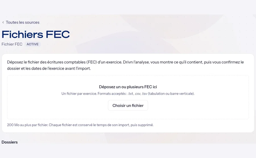 Dépôt d'un fichier FEC dans Drivn : aperçu des chiffres clés et lignes refusées avec leur motif